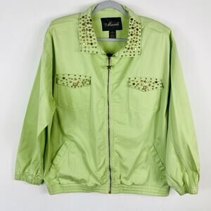 Mureli Jacket Large Green Vintage Stud Charm Embellished Zip Up Cotton Pockets